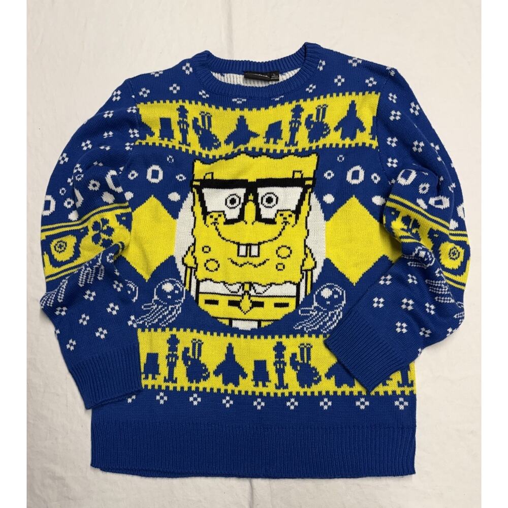 Nickelodeon SpongeBobSquarePants Crew Neck Sweater Size L/blue Yellow
